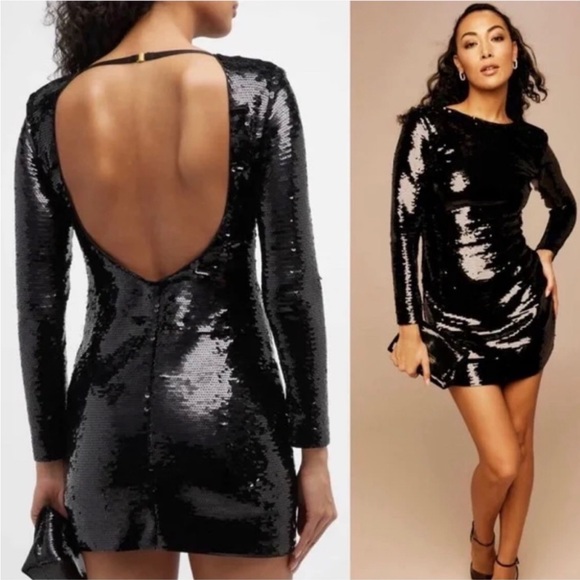 Frame Black Sequin Open Back Bodycon Mini Dress - Picture 3 of 12